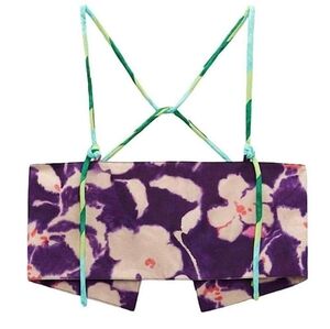 NWT WOMEN'S ZARA FLORAL BACKLESS PURPLE CROP TOP SHIRT BLOUSE SZ M $36